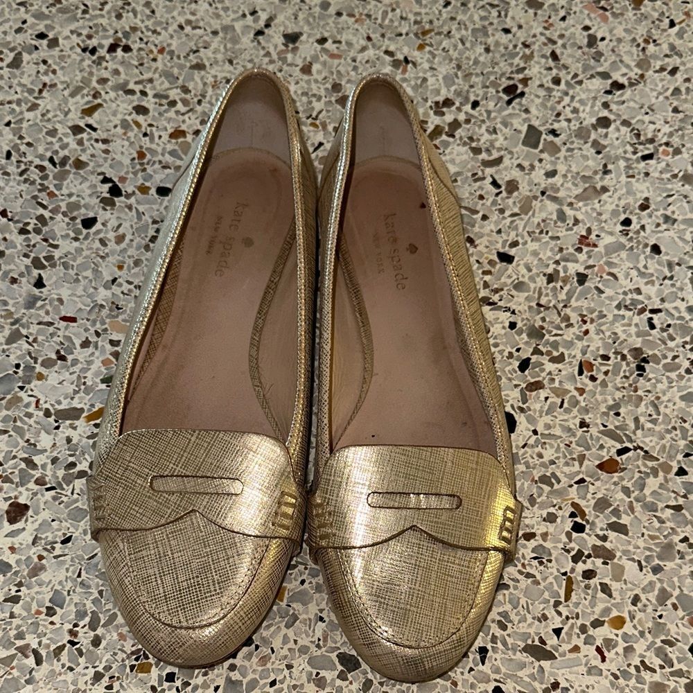 kate spade Gold Metallic Loafer Flats
